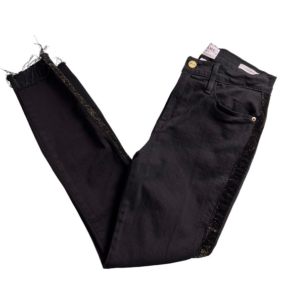 FRAME Le High Skinny Velvet Tux Raw Hem Jeans Noir Size 26 - Picture 8 of 17
